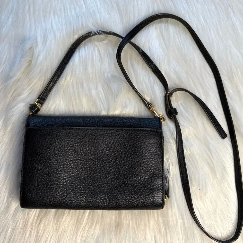 Tory Burch Black McGraw Flat Leather Wallet Crossbody